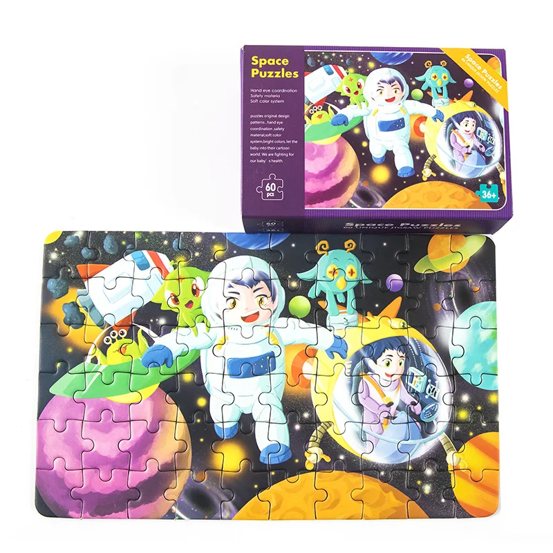 60Pcs Kids Cartoon Jigsaw Puzzles Kindergarten Boys Girls Early Education Animals Transportation Toddler Toys 3