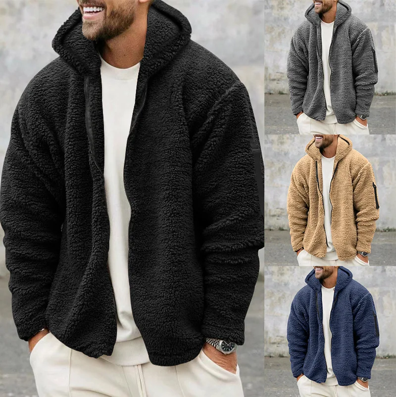 Description Picture 5 of item2024 Men's Long Sleeve Fleece Sweatshirt Men Fashion Hooded Jackets Autumn Mens Casual Hoodie Outerwear Warm Coats Windbreaker