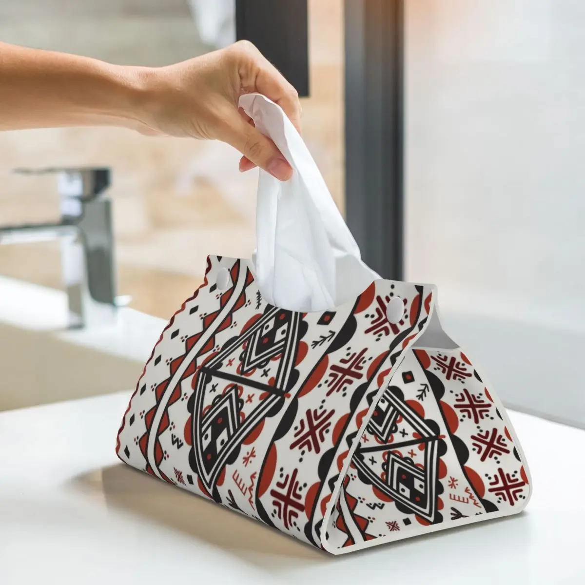 Custom Kabyle Amazigh Pattern Tissue Box Cover Rectangular PU Leather Berber Art Symbol Facial Tissues Holder for Office 6