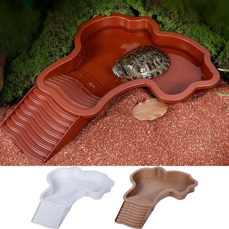 Reptile Bathing Tub Turtle Soaking Tub With Ladder Turtle Pool Landscape Fish Tank Decoration For Gecko Bearded Dragon