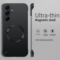 Ultra Thin Matte Metallic Paint Magnetic Case with Wireless Charging - samsung A55 (Black)