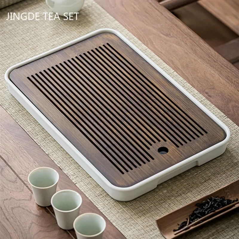 1PC Antique Household Bamboo Tea Tray Drainage Water Storage Dry Bubble Tea Tray Chinese Tea Ceremony Tools Tea Sets Supplies