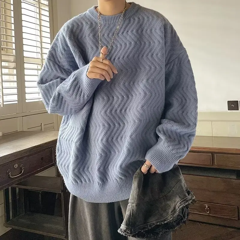 Design Sense Japanese Round Neck Loose Sweater Men's Autumn and Winter Lazy Style Casual Korean Knitted Sweater