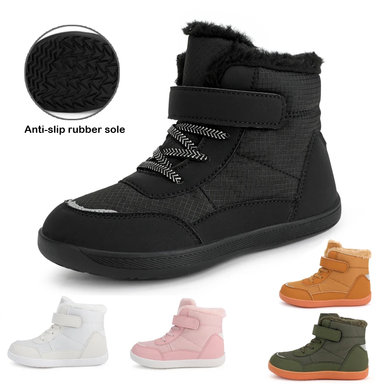 Children Wide Toe Barefoot Snow Boots Boys Girls Minimalist Warm Sneakers for Toddlers/Mid/Old Children Winter