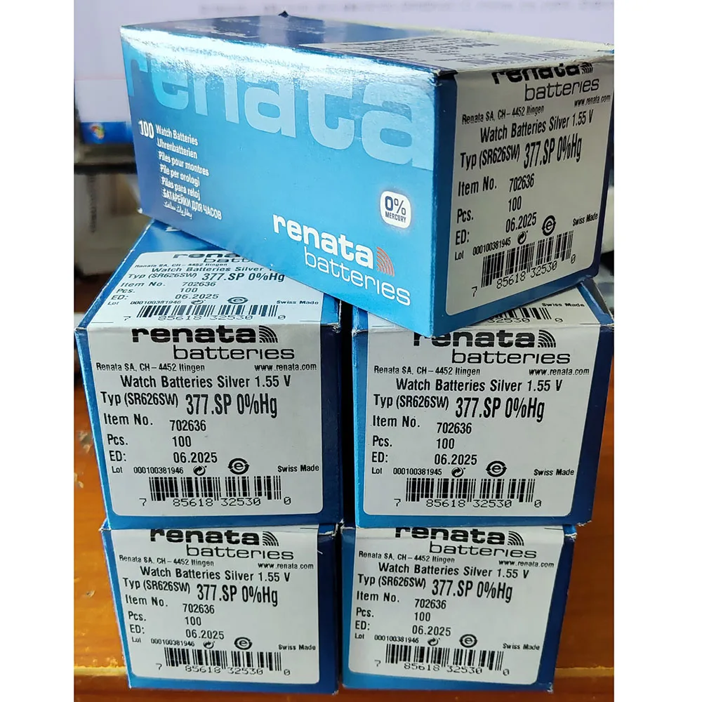 500pcs wholesale renata Silver Oxide Watch Battery 377 SR626SW 626 1.55V 0%  mercury swiss make original brand renata battery