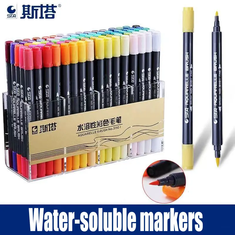 

12/24/48/80 color double-ended art markers student art painting watercolor pen student drawing sketching soft brushes