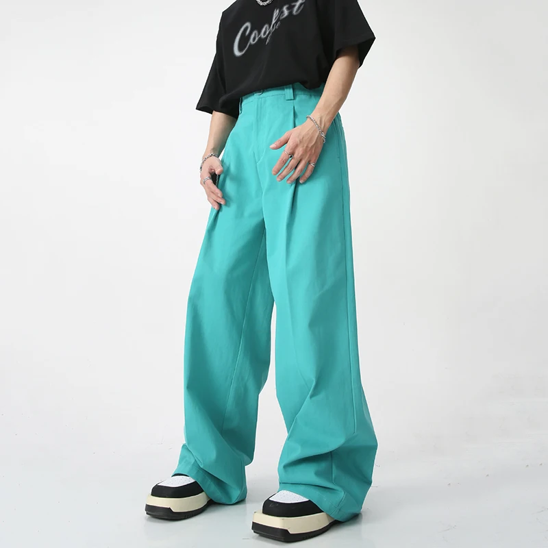 IEFB Spring Summer Korean Men`s Casual Pants Solid Color Loose Straight Wide Leg Trousers