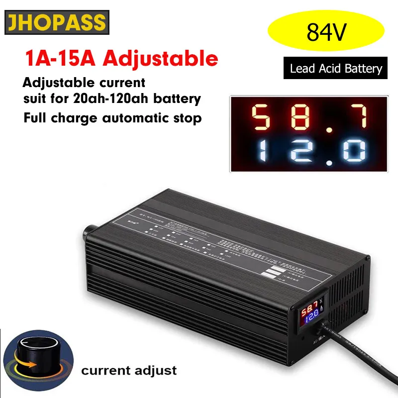 

15a Charger AGM GEL SLA VRLA hi-power 84V15A Adjustable 1a-15a Lead Acid Battery Current Adjust Fast Charge 84v ebike Scooter