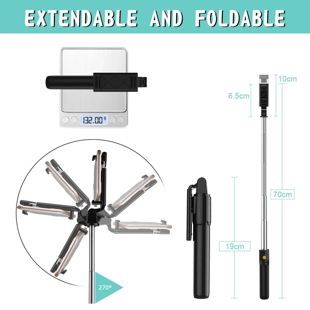 K07 Wireless Selfie Stick Tripod Stand Bluetooth 5.0 Remote Extendable Tripod for iPhone Mobile Phone Video Live Stream selfie stick tripod selfie stick sports camera selfie stick cell phone selfie stick smartphone selfie stick