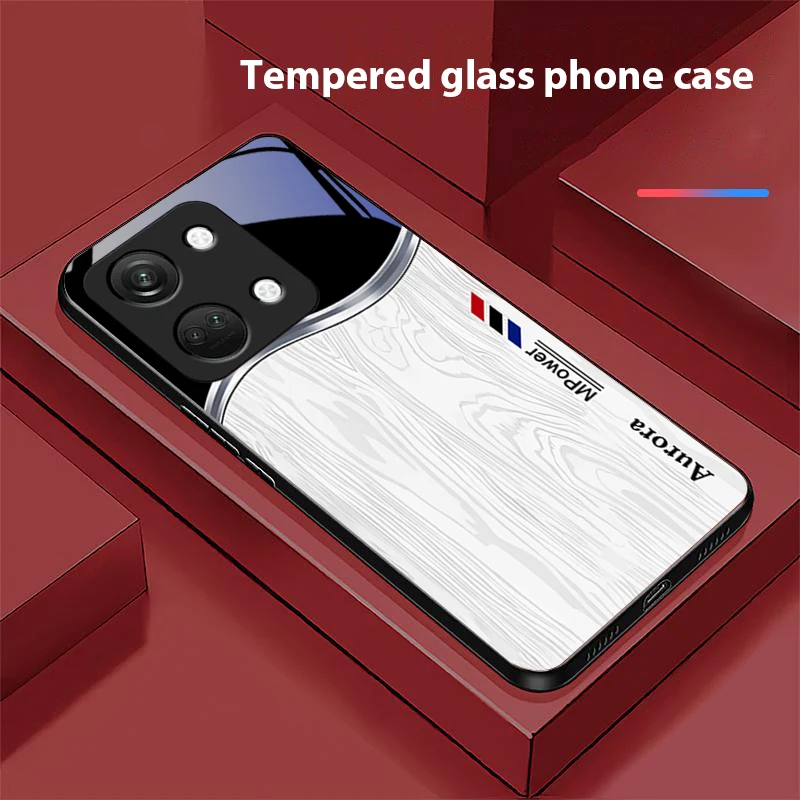 Advanced Wood Grain Tempered Glass Phone Case - Black, Hard Shell Design