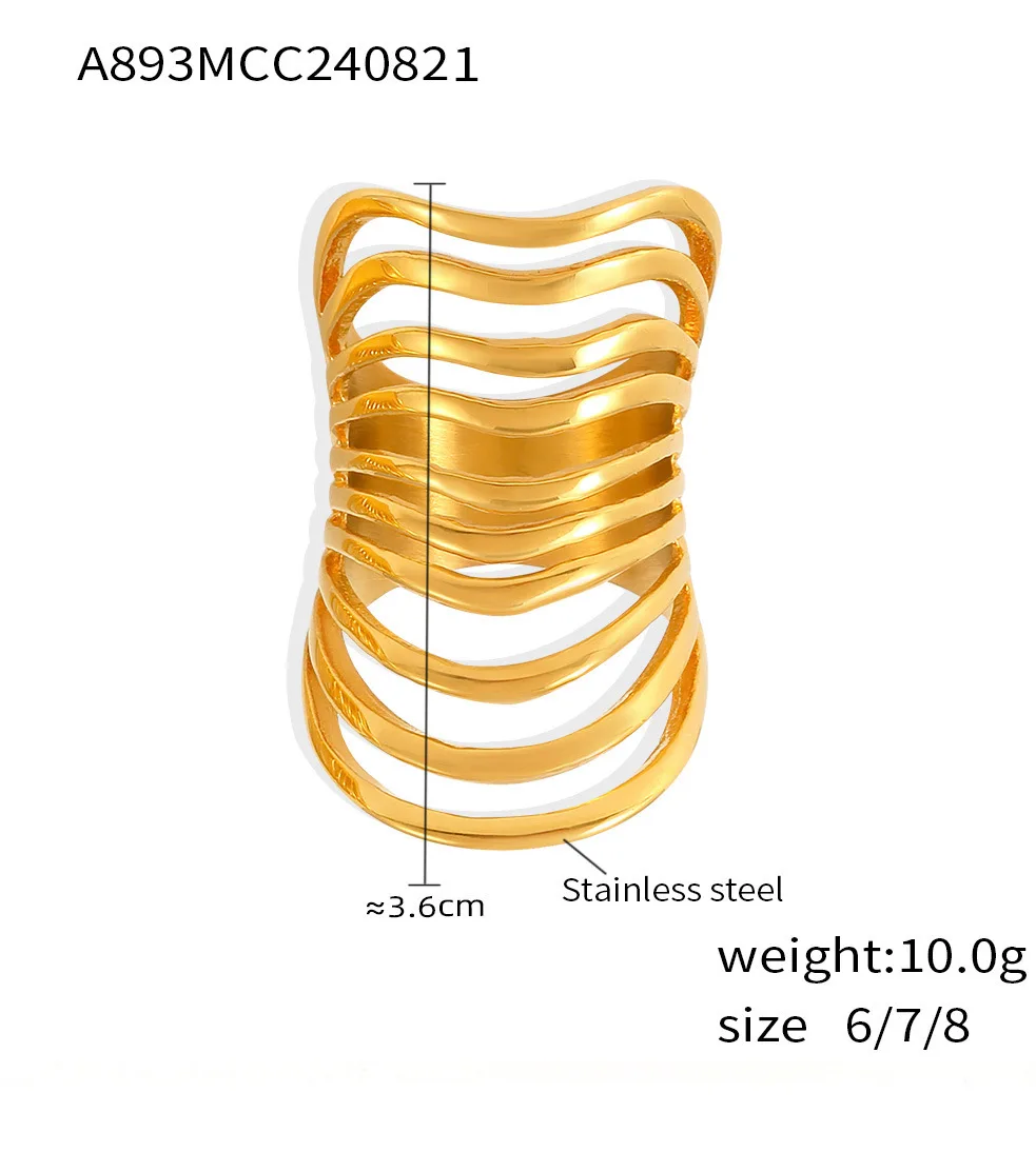 Einzigartige übertriebene lange Ringe für Frauen, vergoldet, wasserdicht, Indexring, Edelstahl, schicker Luxus-Schmuck im Großhandel – Detail 6