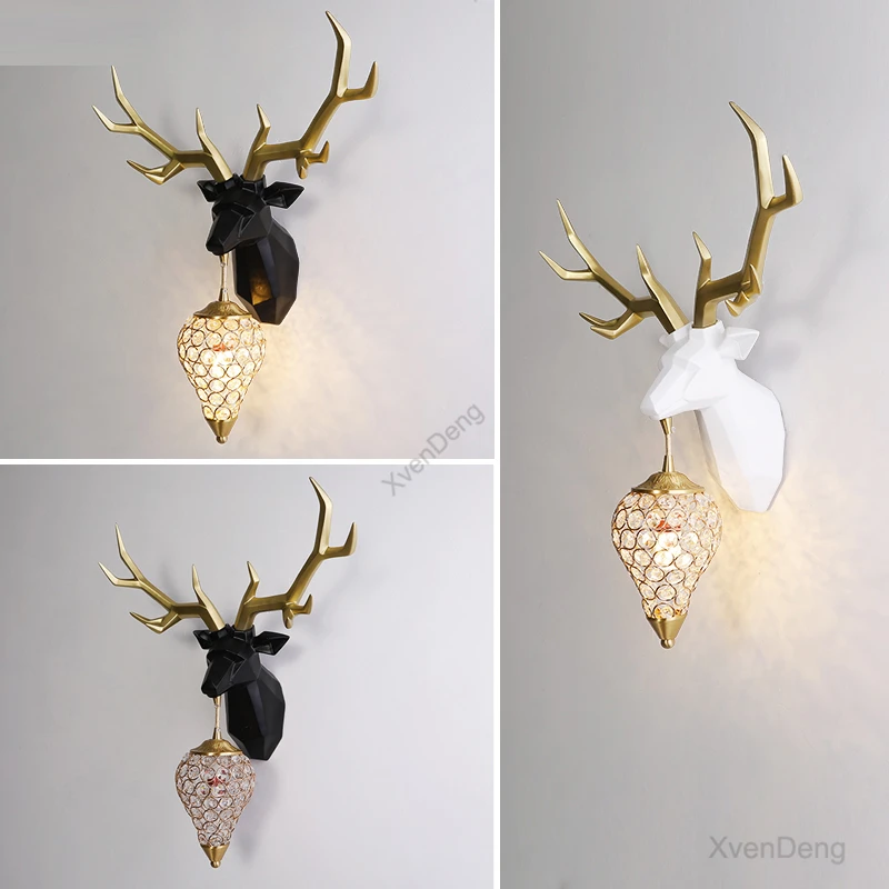 

Resin Antlers Wall Lamp Modern Deer Head Wall Sconce Light Fixtures Living Room Decor Bedroom Bathroom Fixture Led Wall Lights