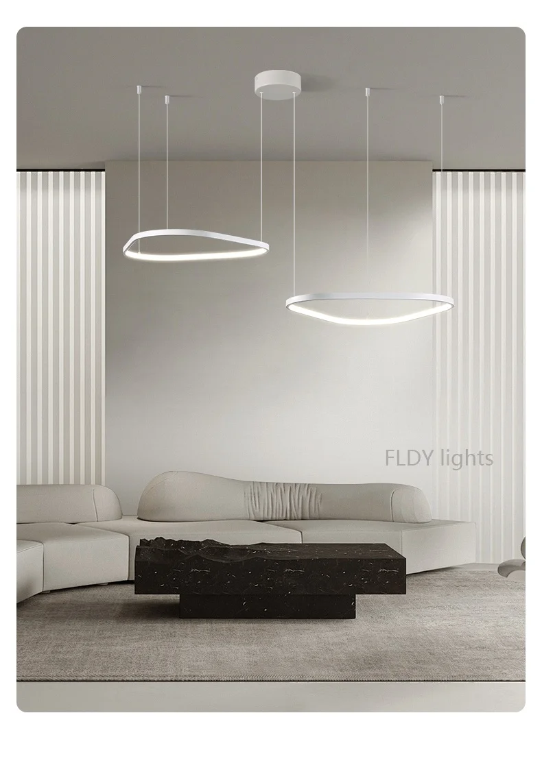 Moderne LED-Designer-Pendelleuchten, schwarz-weiße Ringe, Licht für Küche, Heimdekoration, Innentreppe, Esstischbeleuchtung – Detail 13
