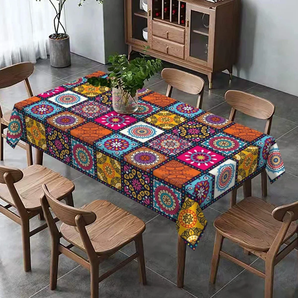 Tablecloth 1PCS Coffee Table Square Round Table Waterproof Non-Wash Tablecloth Dining Table Geometric Polyester Table Decoration 3