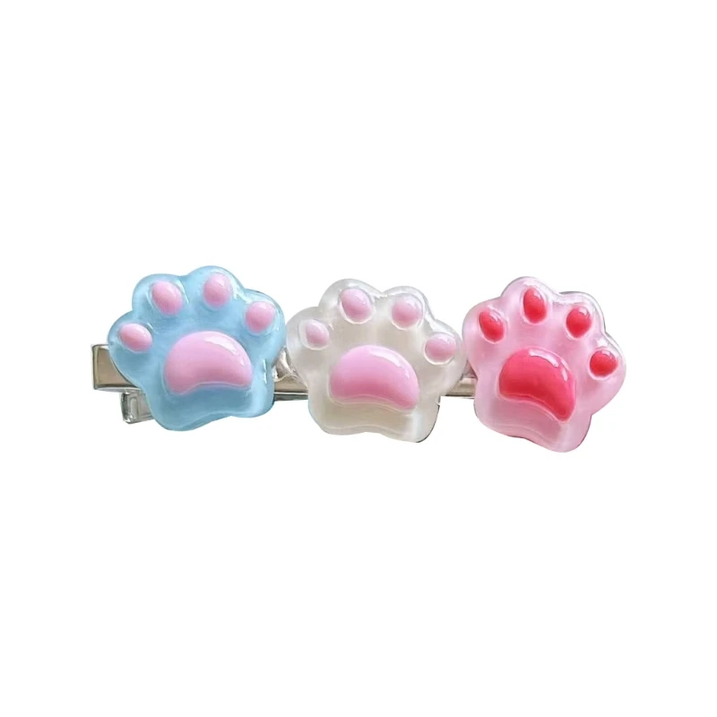 

449B 90s Aesthetic Clear Shining Cat Paw Hairpin for Woman Cute Charm Hair Clip