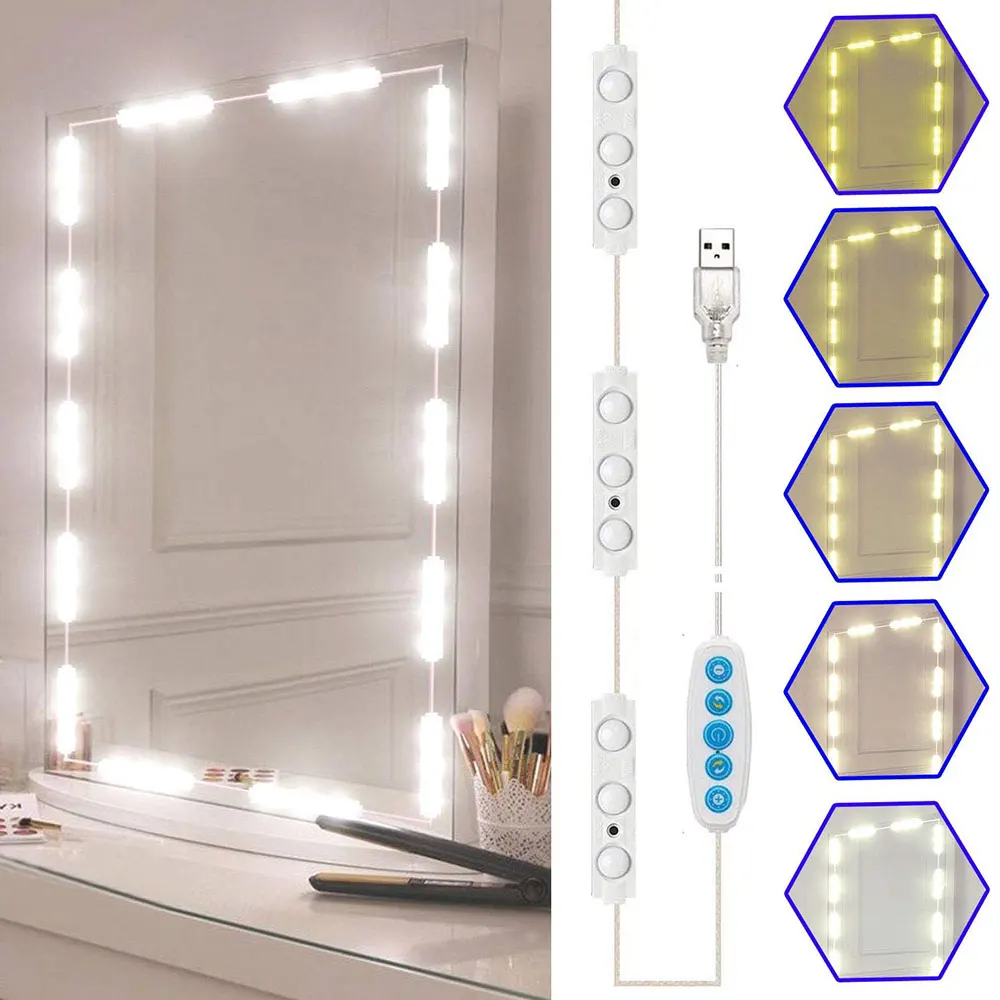 Makeup Mirror LED Light Bulbs USB 5V Bathroom Dressing Table Lighting Dimmable 5 Colors Hollywood Vanity Light makeup mirror,mirror lights,makeup lamp,makeup mirror lights,vanity light