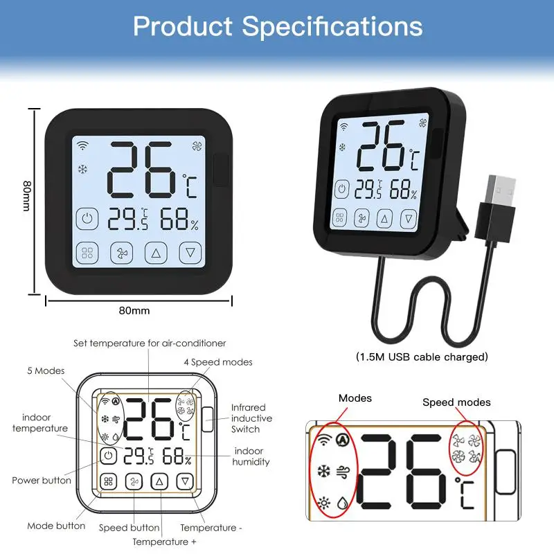 

Tuya WiFi IR Thermostat Controller LCD Screen Touch Button Wireless Remote Built-in Temperature and Humidity Sensor alexa