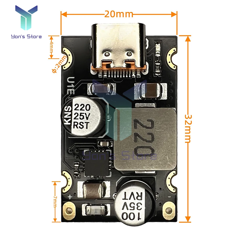 고속 충전 어댑터 모듈, USB C타입 스텝 다운 충전 모듈, 화웨이 SCP/FCP용, PD3.1, QC3.0, SCP, PD65W, DC 8-30V-20V, 3.25A