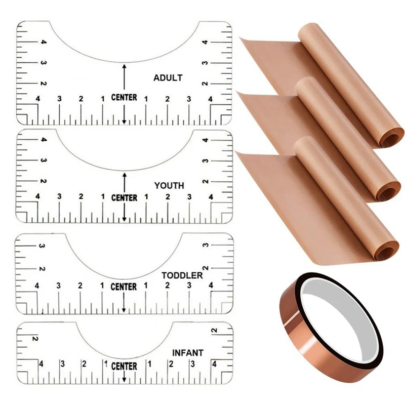 Tshirt Ruler PTFE Sheets Heat Tape Brown 3 PTFE Sheets Heat Press 16X12inch Tshirt Ruler Guide Vinyl Alignment Tshirt Heat Press Tools