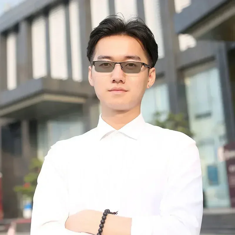 Finished Half Frame Photochromic Outdoor Sunglasses for Myopia Eyeglasses Vintage Men's Square Prescription Short Sight Glasses 3