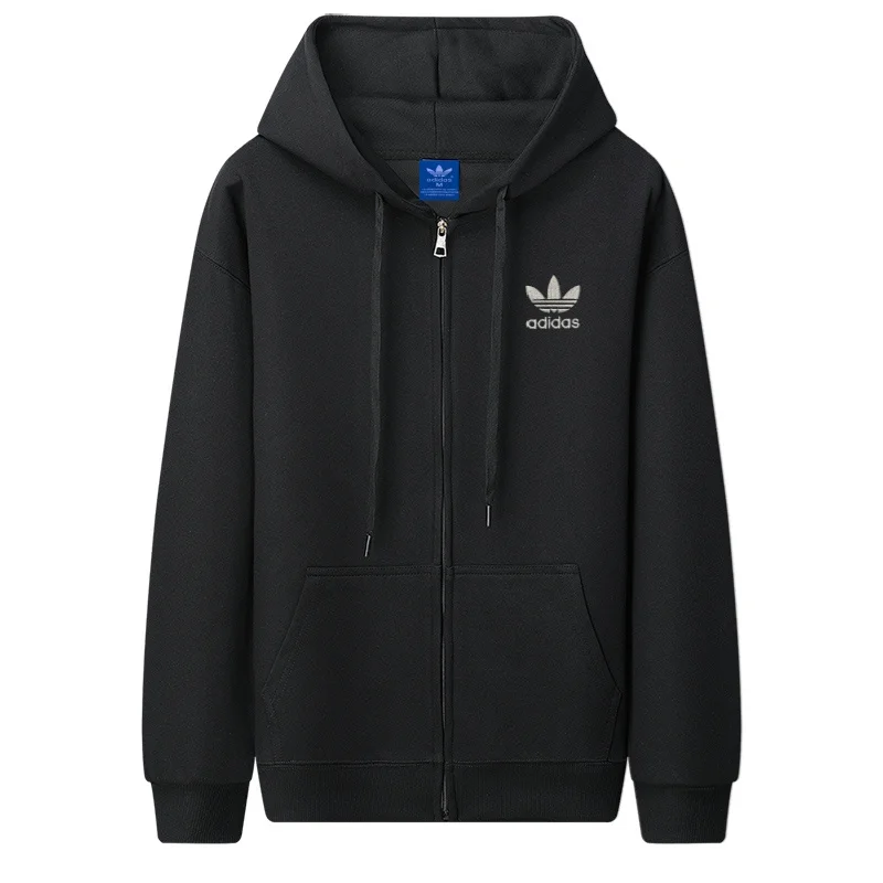 Adidas Hoodies Men and Women Oversize Comfortable Zipper Regular Style Hooded Cardigan Sweatshirts Black/Beige/Grey