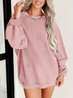Fashion Women's Plus Size 1XL-5XL Solid Color Round Neck Sweatshirt Ladies Cose Hoodie Casual Long Sleeve Sweatshirt