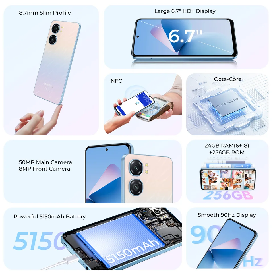 Oukitel C58 PRO smartphone 5150mAh Battery 24(6+18)GB+256GB 50MP 