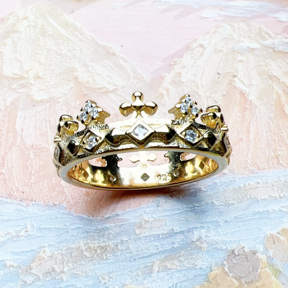 Ring Royalty Kroon Goud Gloednieuw Vintage Cadeau Fijne Sieraden Voor  Vrouwen In 925 Sterling Zilver - AliExpress, image size:1000x1000