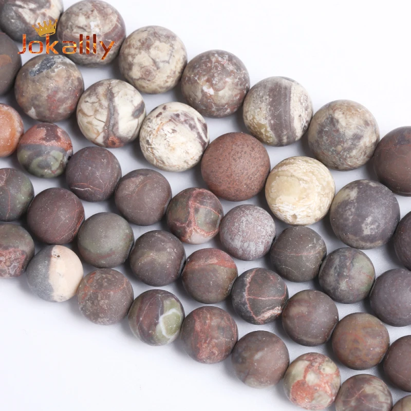 

wholesale Natural Dull Polished Flower Agates Round Loose Spacer Beads For Jewelry Making DIY Bracelets 4 6 8 10 12 14 16mm 15"