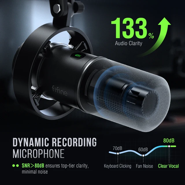 FIFINE USB/XLR Dynamic Microphone with Shock Mount,Touch-mute,Headphone Jack&Volume Control,for PC or Sound Card Recording -K688 2 FIFINE USB/XLR Dynamic Microphone with Shock Mount,Touch-mute,Headphone Jack&Volume Control,for PC or Sound Card Recording -K688 2