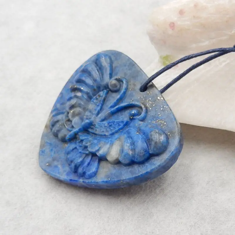 New 2023 Natural Stone Lapis Lazuli Carved Butterfly Necklace Accessories Pendant Bead 44x38x6mm 18g