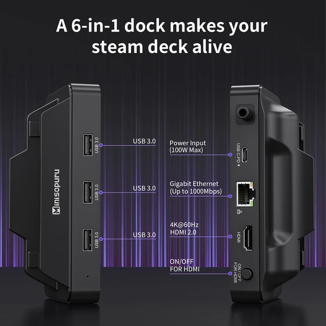 Portable Steam Deck/Steam Deck OLED Dock, 4-in-1 Docking Station with HDMI  2.0 4K@60Hz, 2 USB-A 2.0 for Keyboard, Mouse and Handle, PD in 100W Max