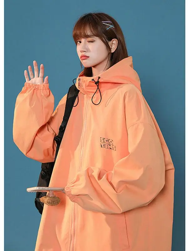 INS Street Joggers Jacket Female Students Spring Autumn Urban Hooded Oversize Sports Casual Jacket Unisex Hip Hop Streetwear