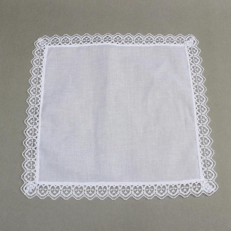 White Hankie Women Handkerchiefs Cotton Lace Trim Super Soft Washable Hanky Chest Towel Pocket Lace Trim Handkerchiefs
