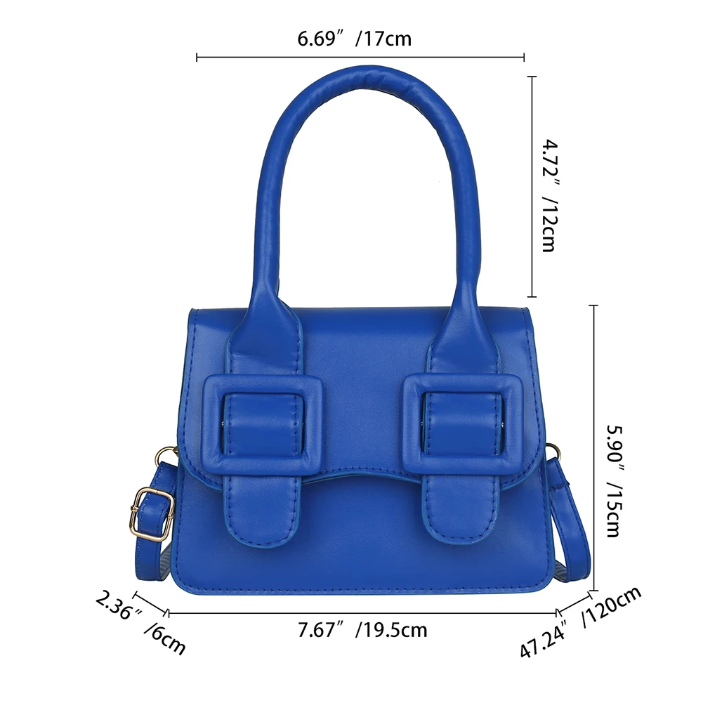 Fashion Mini Buckle Closure Pu Solid Color Handbag