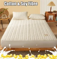 Cotton Quilted Fitted Mattress Cover Solid Color Soy Fibre Fitted Sheet Soft Bed Cover Mattress Topper Protector No Pillowcase 3