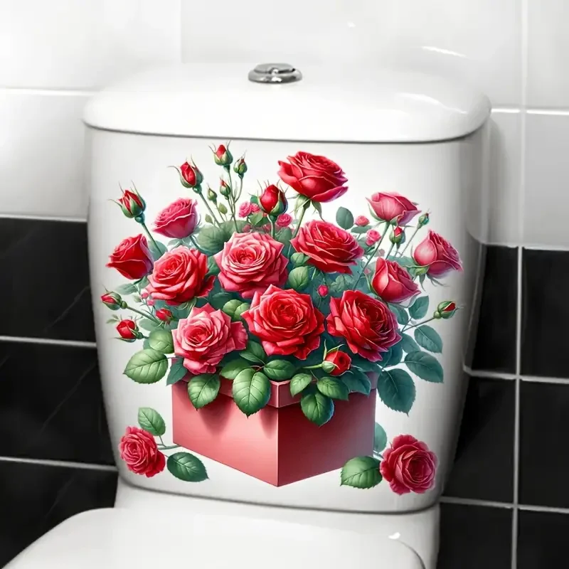 Toilet Seat Stickers Toilet Wall Stickers Toilet Stickers Vinyl Stickers A Box of Red Roses Self-Adhesive Toilet Stickers Wall Decal Removable Reusable PVC Sticker for Toilet Lid Bathroom Decor