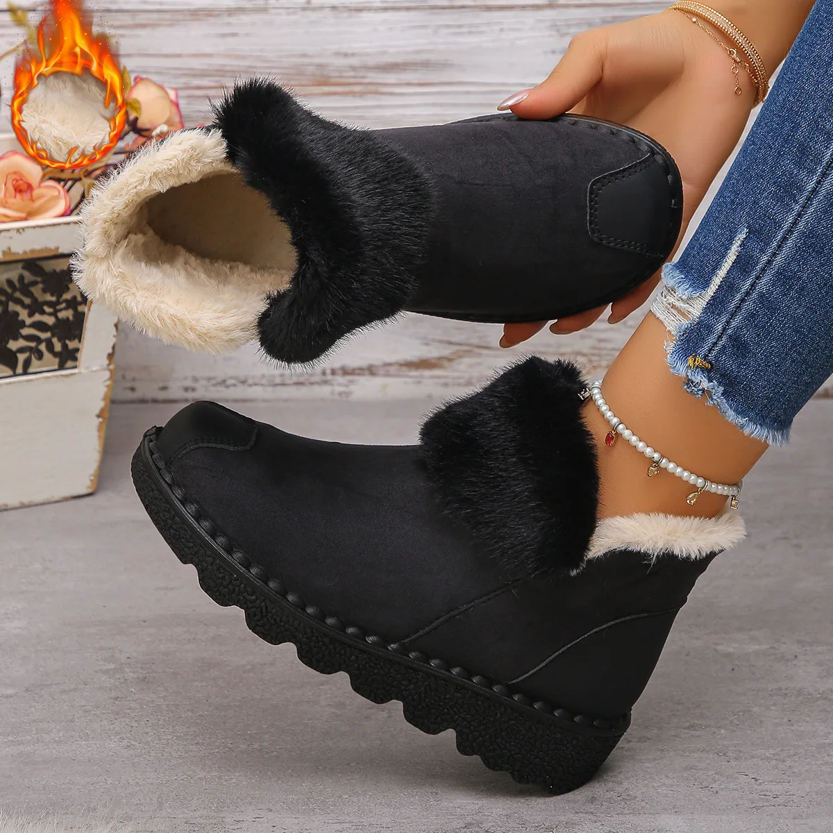 2025 Women Snow Ankle Boots Flats Winter Warm Comfortable Short Boots New Fashion Fur Plush Suede Shoes Women Zapatos De Mujer
