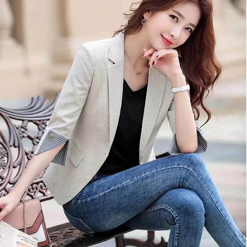 Women Blazer 2025 New Korean Spring Summer Fashion Three-Quarter
