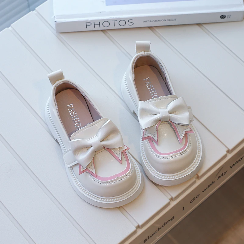 British Style Children Leather Shoes for Girl Spring New Bow Princess Comfortable Non Slip Soft Sole Children's Single Shoe