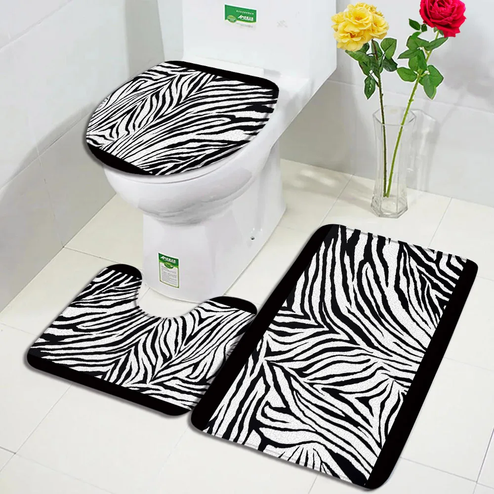 Brown Leopard Print Bath Mat Set Fashion Wild Animal Fur Pattern Modern Bathroom Decor Non-Slip Rug Toilet Lid Cover Home Carpet