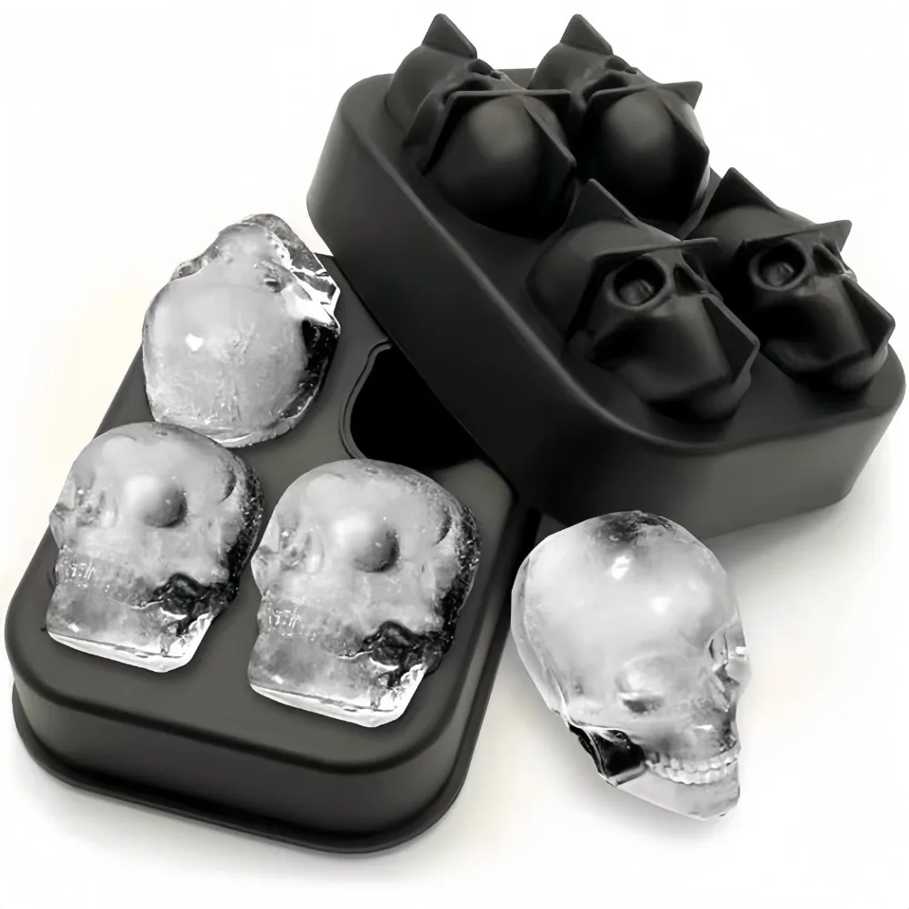3D Stereoscopic Skull Ice Grid Four Link Silicone Ice Box Halloween Home Party Red Wine DIY Chocolate Soap Mold Kitchen Supplies