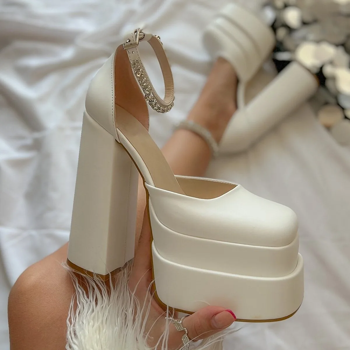 Dream Pairs Women's Square Toe Low Sexy Stiletto Heels Open Toe Ankle Strap  Dress Wedding Sandals SDHS2226W WHITE/PU Size 10 - Walmart.com