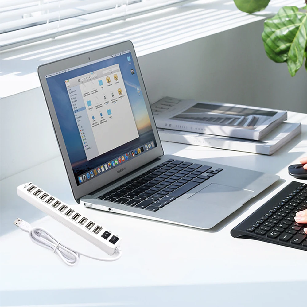 USB Hub 12 Ports USB 2.0 Hub Multi Usb Splitter Switch with EU / US Power Adapter for Macbook Air Laptop PC