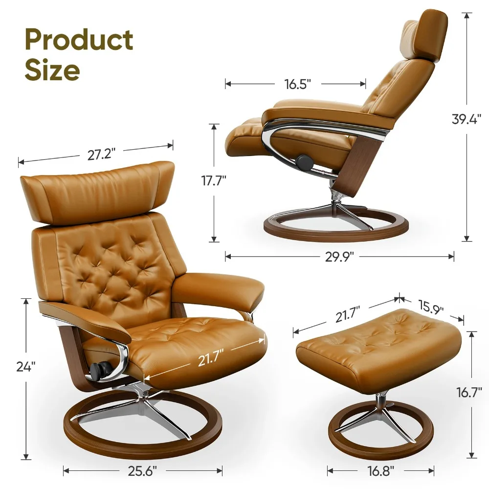 Mid Century Chaise Lounge Chair and Ottoman Modern Chair Walnut Color Wood Living Room Chairs for Study Lounge Office Bedroom