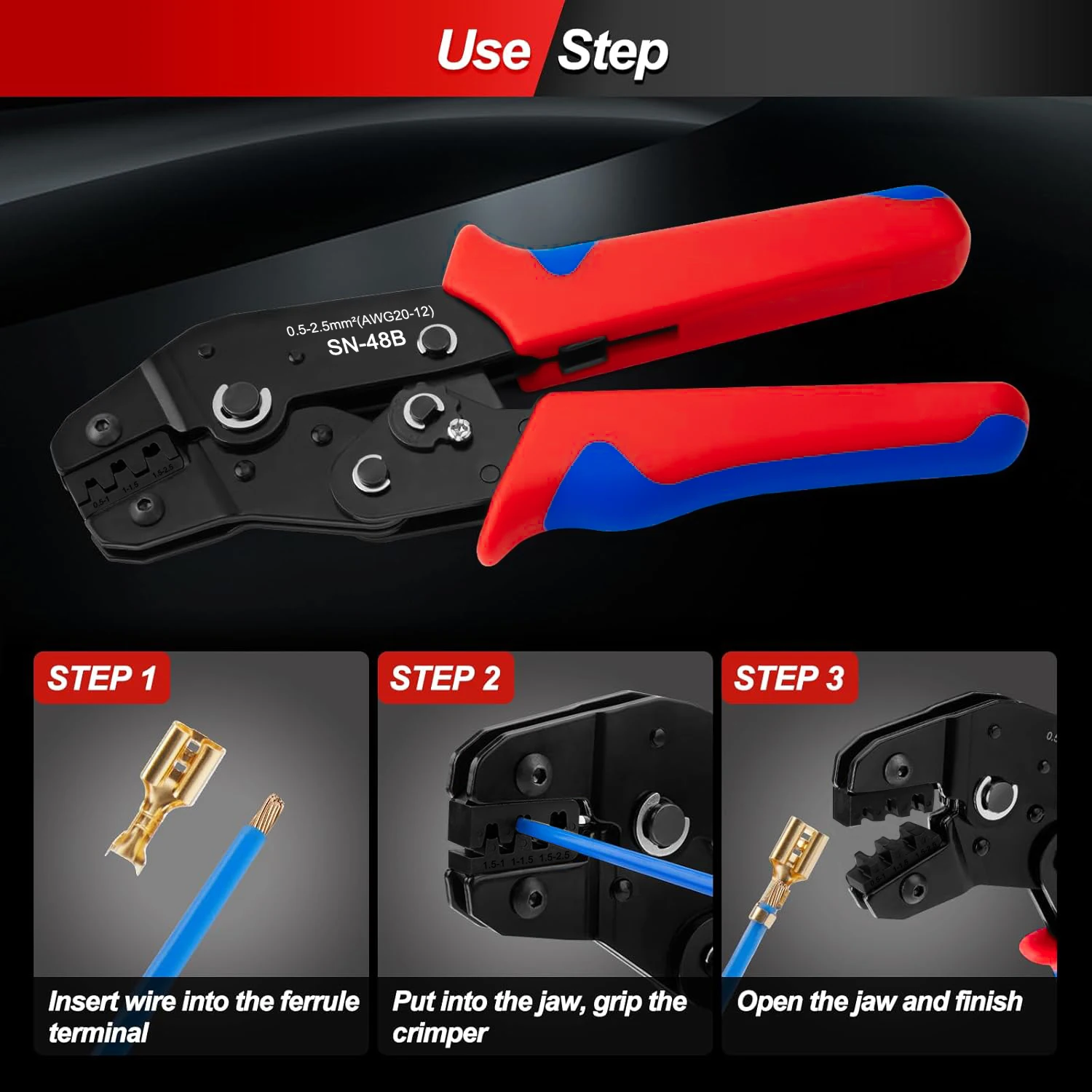 Crimping pliers set cable lugs connector hand tool kit 0.5-2.5 mm&sup2;