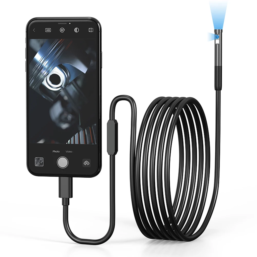 Cámara Endoscópica 1920P USB-C - Sonda Flexible 7.9mm IP68, 8 Luces LED, 5m, Para IOS Y Android