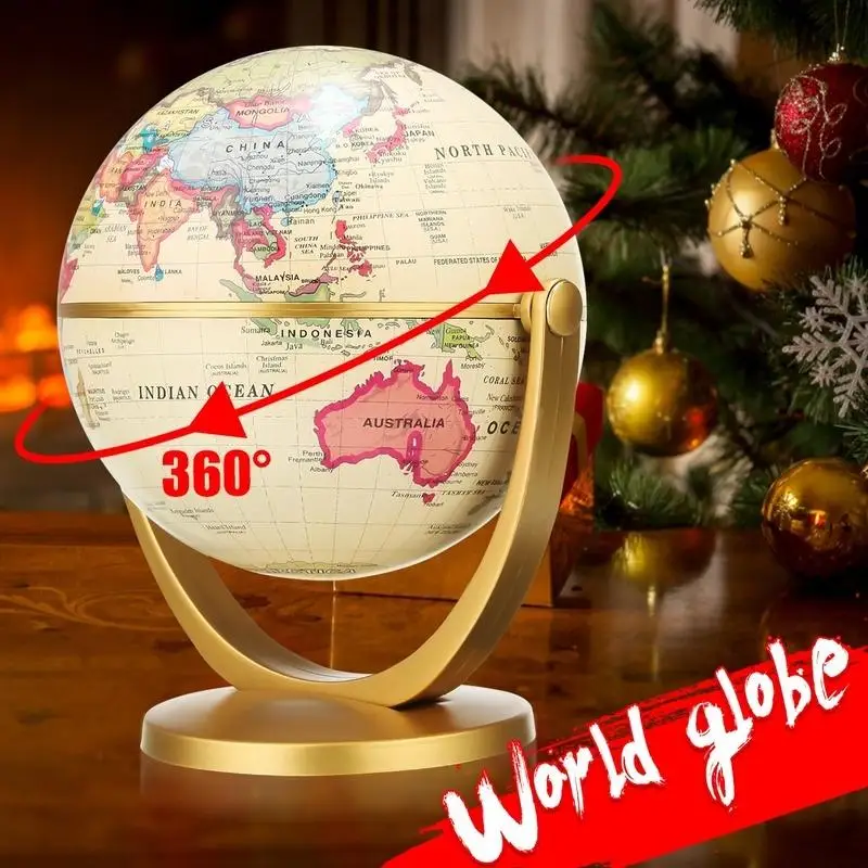 12cm Retro Globe 360 Rotating Earth World Ocean Map Ball Antique Desktop Geography Learning Education Home School Decoration Rotating Globe