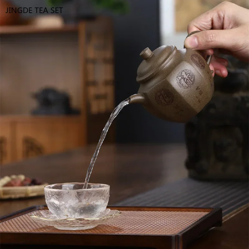 220ml Chinese Yixing Purple Clay Tea Pot Raw Ore Section Mud Filter Kettle Zisha Tea Infuser Custom Hand-painted Teapot