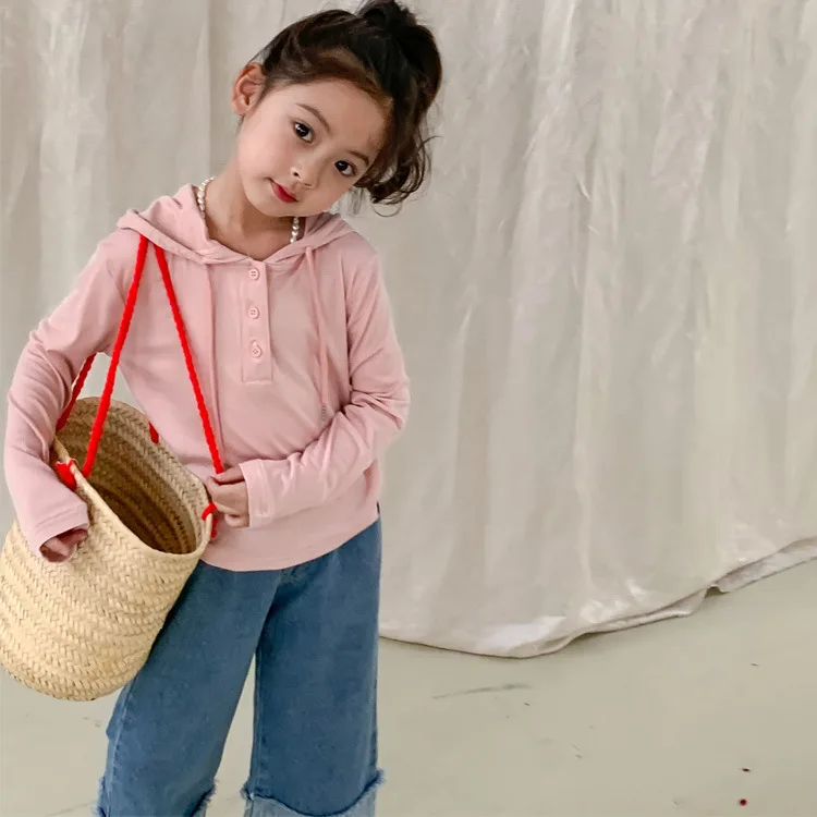 

2024 Spring Toddler Girl Hoodies Korean New Cotton Long Sleeve Baby Girl Undershirt Solid Loose Leisure Young Kid Girl Pullovers